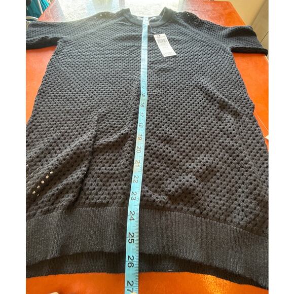 BCBG Womens Open Knit Cold Shoulder Long Sleeve Sweater Black Medium - Picture 5 of 6